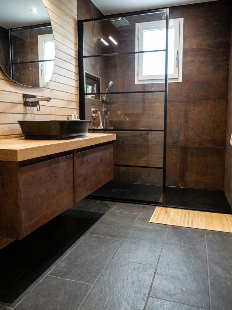 Une salle de bain moderne au look industriel